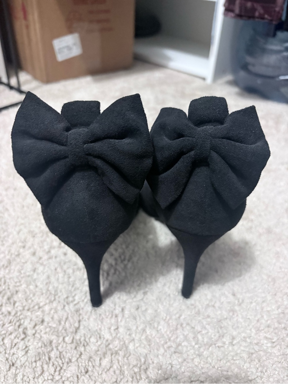 Black Suede Bow Stiletto Heels